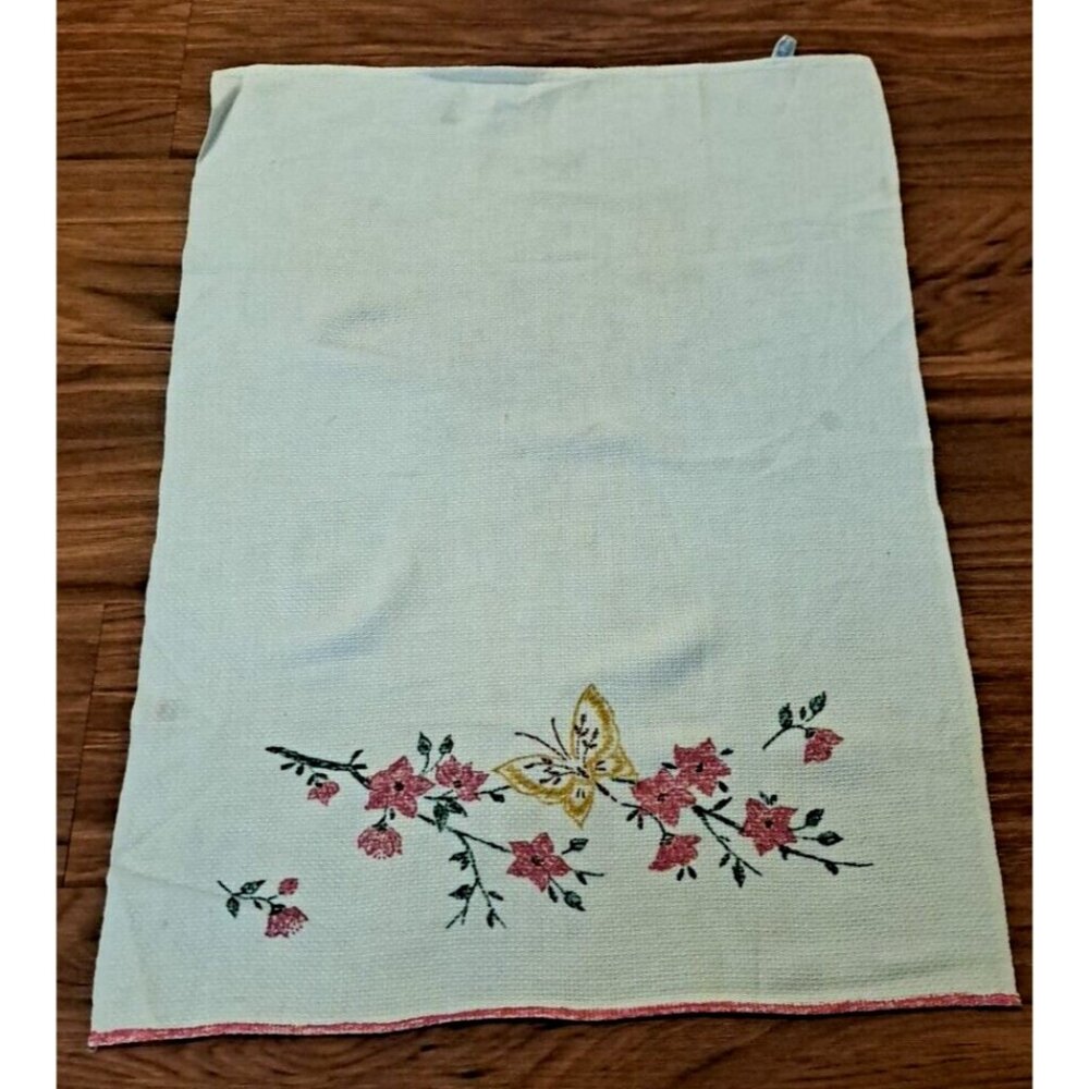 Vintage Cannon Tea Kitchen Towel Cotton Butterfly Flowers Cottage Country 23x17